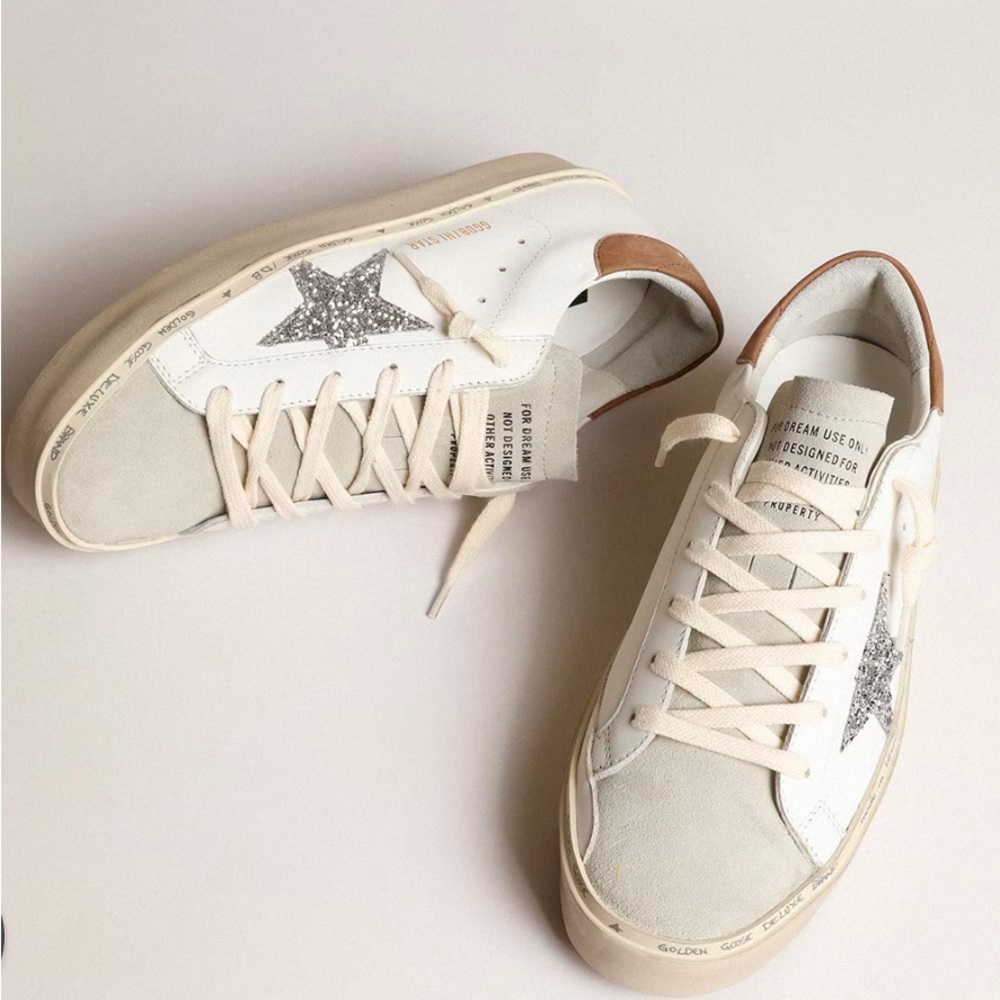 Golden Goose Hi Star - silver glitter star dove-gray nubuck heel tab. Like new.